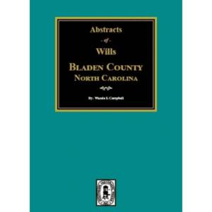 Bladen County wills book cover, teal background.